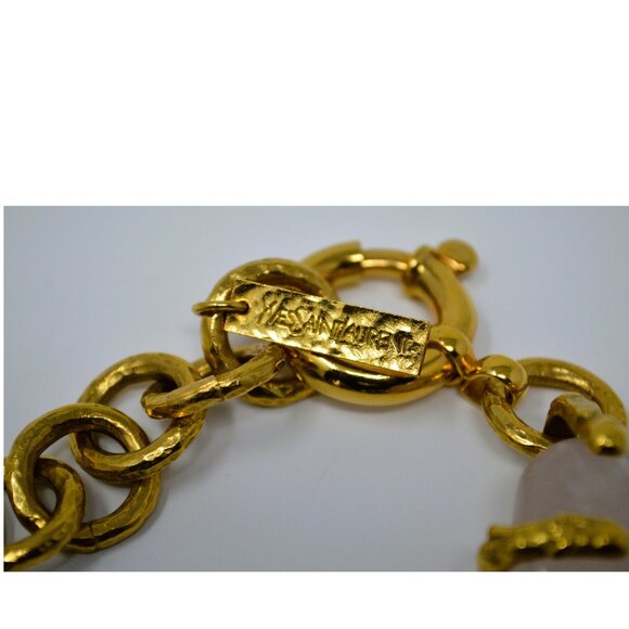Yves Saint Laurent Arty Hammered Gold Plated Semi Precious Gem-Stones Bracelet - Picture 3 of 6
